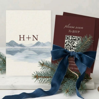Moderne Monogramm-Winterberg-RSVP mit QR-Code  RSVP Karte