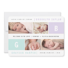 Moderne Monogramm-Zwillinge 4-Foto-Design Geburt