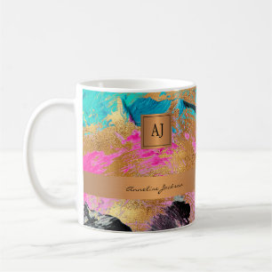 Moderne, monogrammatikalische goldfarbene abstrakt kaffeetasse