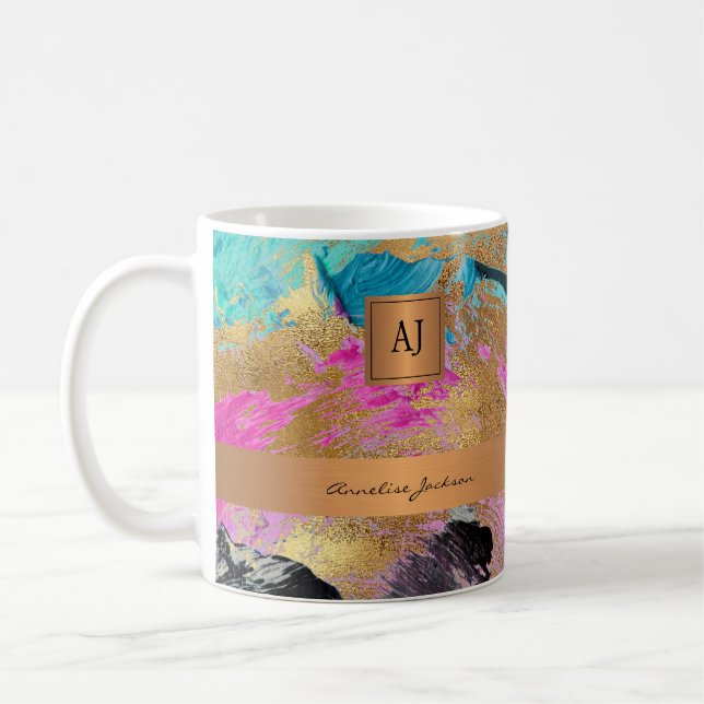 Moderne, monogrammatikalische goldfarbene abstrakt kaffeetasse (Links)
