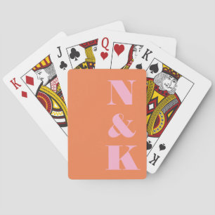 Moderne monogrammfarbene pink orange Hochzeitsguns Spielkarten