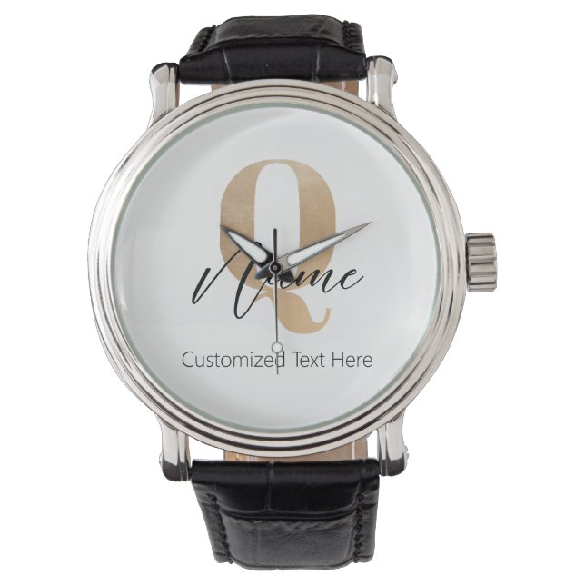 Moderne monogrammierte Anfangsbuchstabe Q & Name P Armbanduhr (Vorderseite)