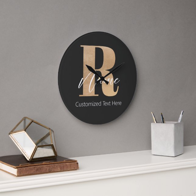 Moderne monogrammierte Anfangsbuchstabe R & Name P Große Wanduhr (Büro)