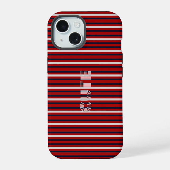 Moderne monogrammierte gestreifte  iPhone 15 hülle (Rückseite)