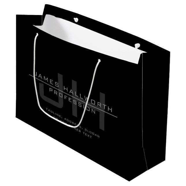 Moderne monogrammierte Initialen (oder anderer Tex Große Geschenktüte (Vorderseite Schrägansicht)