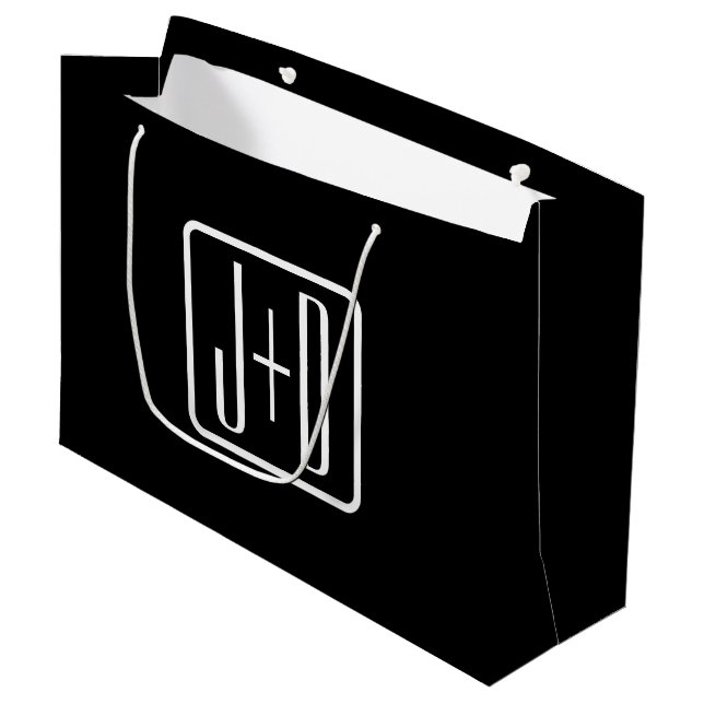Moderne monogrammierte Initialen | Schwarz & Weiß Große Geschenktüte (Vorderseite Schrägansicht)