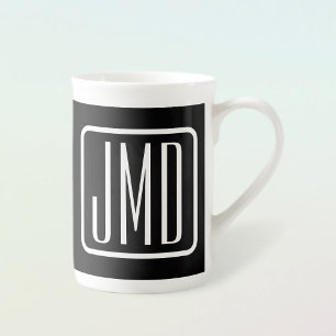 Moderne monogrammierte Initialen Schwarz & Weiß Prozellantasse
