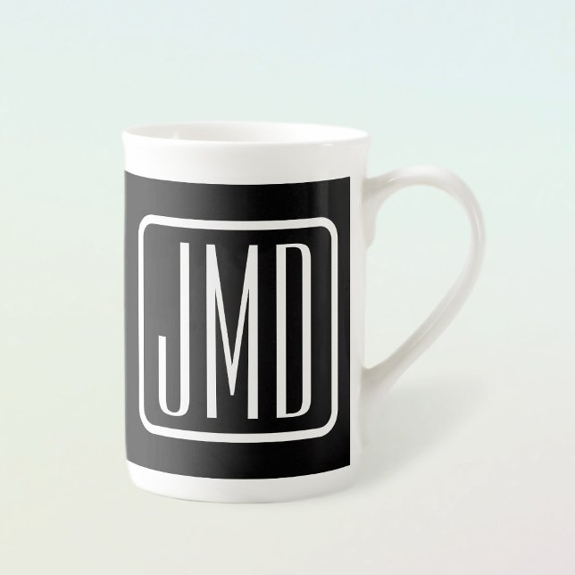 Moderne monogrammierte Initialen | Schwarz & Weiß Prozellantasse (Von Creator hochgeladen)