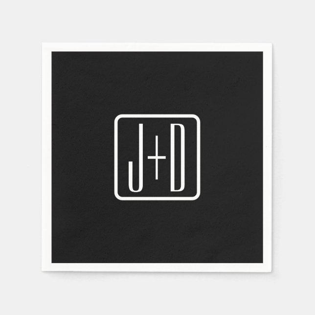 Moderne monogrammierte Initialen | Schwarz & Weiß Serviette (Vorderseite)