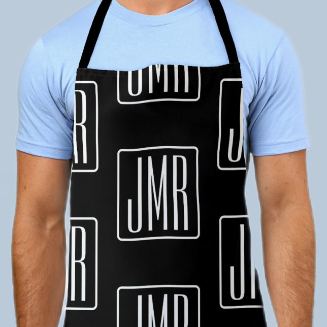 Moderne monogrammierte Muster | Schwarz & Weiß Schürze (Von Creator hochgeladen)