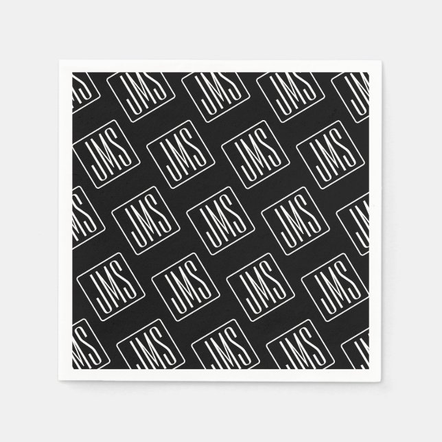 Moderne monogrammierte Muster | Schwarz & Weiß Serviette (Vorderseite)