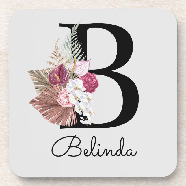 Moderne monogrammierte rosa Boho Initiale B Getränkeuntersetzer (Vorderseite)