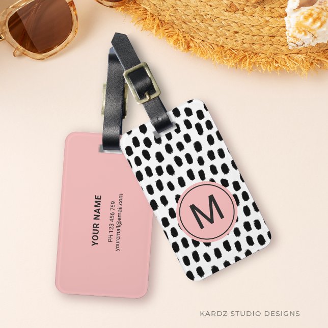 Moderne monogrammierte rosa Gepäckanhänger (Customize this luggage tags with name, initial and contact info order online, no minimum required)