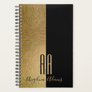 Moderne, monogrammierte schwarze und goldene Fell Planer