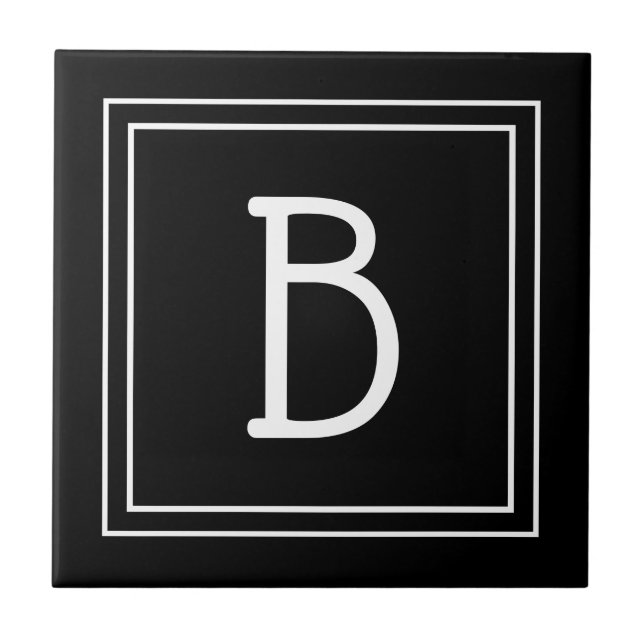 Moderne monogrammierte schwarze und weiße Anfangsb Fliese (Vorderseite)