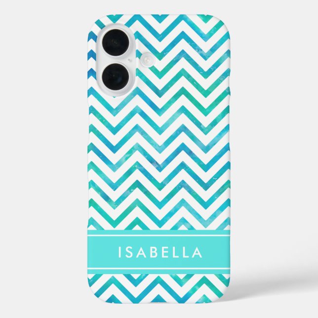 Moderne monogrammierte tealblaue-grüne Wasserfarbe Case-Mate iPhone Hülle (Rückseite)