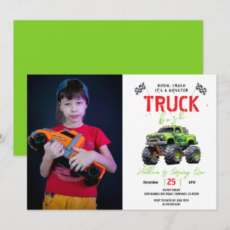 Moderne Monster-Truck-Geburtstagsfeier für Kinder Einladung