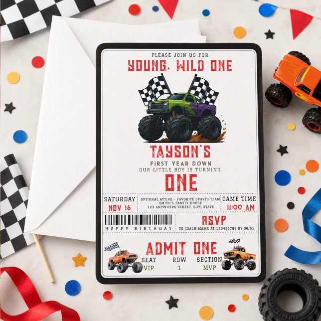 Moderne Monster-Trucks 1. Geburtstagsfeier Einladung (Modern Monster Trucks 1st Birthday Party Invitation
)