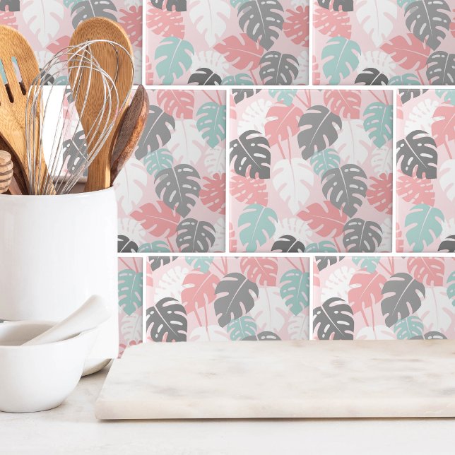 Moderne Monstera-Blätter Muster tropisch Fliese (Trendy Modern Monstera Leaf Tropical Pattern Ceramic Tile)