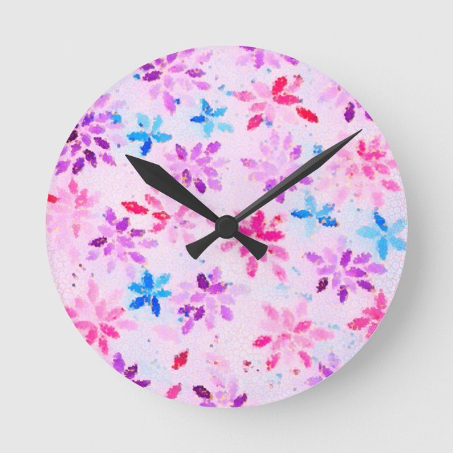 Moderne Mosaik-Blumenkunst Runde Wanduhr (Vorderseite)