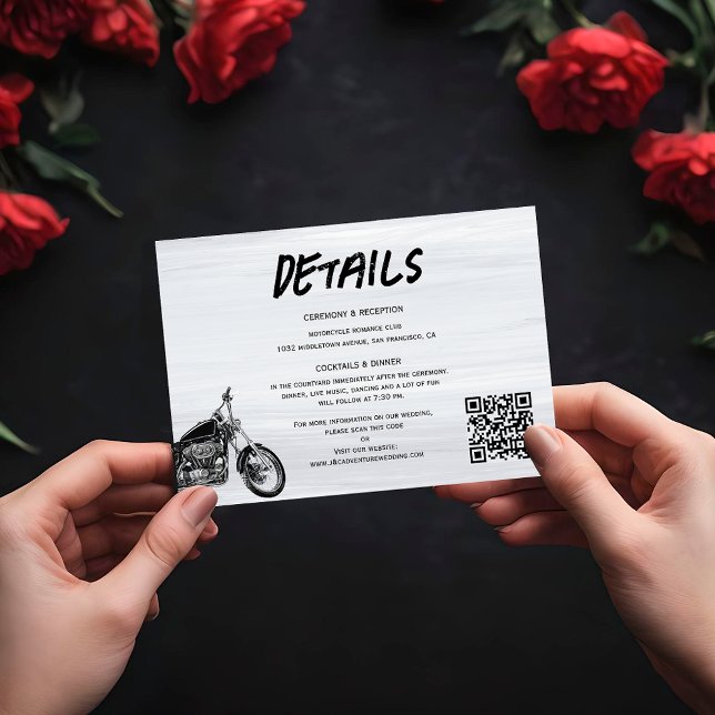 Moderne Motorradfahrer QR-Code Hochzeitsdetails Begleitkarte (Von Creator hochgeladen)