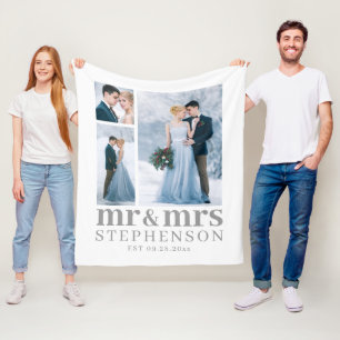 Moderne MR UND MRS 3 Foto Wedding Keepake Fleece