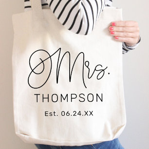 Moderne Mrs Kalligrafie-Monogramm Hochzeitsdatum Tragetasche