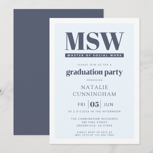 Moderne MSW Master of Social Work Abschlussfeier Einladung (Vorne/Hinten)