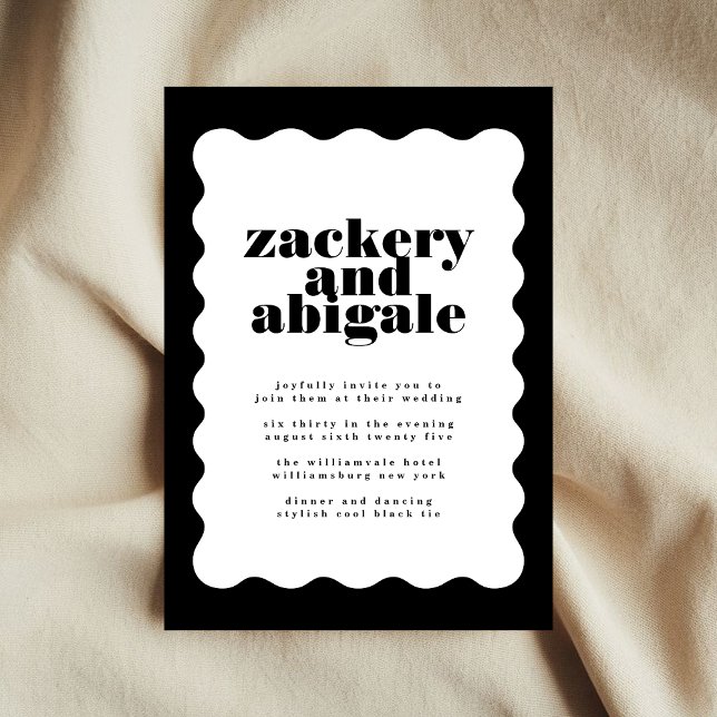 Moderne, muffige Scallope Border White Black Weddi Einladung (Von Creator hochgeladen)