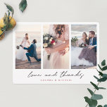 Moderne Multi-Foto Collage Liebe und Dank Hochzeit Dankeskarte<br><div class="desc">Dieses schlichte drei Foto Collage Hochzeit danke Ihnen Karte Vorlage zeigt ein knackiges modernes Aussehen. Wir haben abgerundete Ecken als Standardform gewählt, aber man kann das leicht in scharfe Ecken ändern, da dieses Aussehen auch sehr gut mit diesem Design funktioniert! Wir haben diesem minimalistischen Design eine herzliche Touch mit "Liebe...</div>