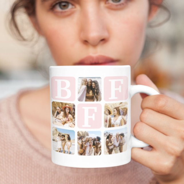 Moderne Multi-Foto-Grid-BESTE FREUNDIN rosa Kaffeetasse (Von Creator hochgeladen)
