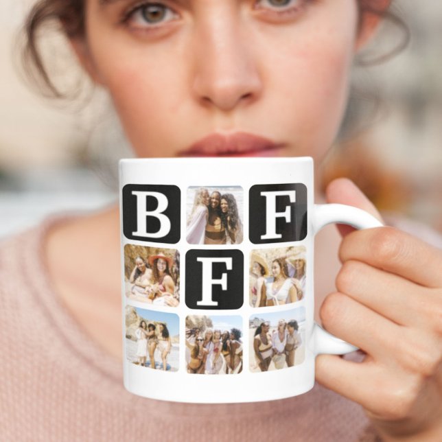 Moderne Multi-Foto-Grid-BESTE FREUNDIN Schwarz Kaffeetasse (Von Creator hochgeladen)