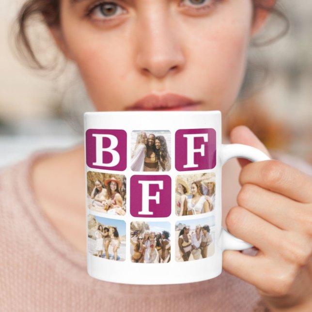 Moderne Multi Foto Grid BESTE FREUNDIN Wein Kaffeetasse (Von Creator hochgeladen)