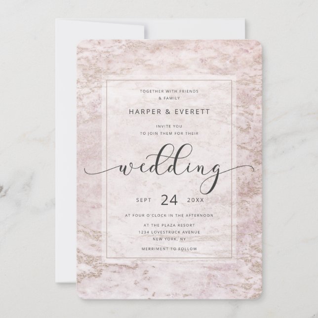 Moderne Muränen mit Rose Gold Wedding Einladung (Vorderseite)