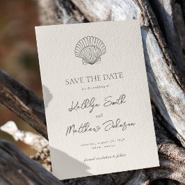 Moderne Muschel Beach Ocean Hochzeit in Urlaubsort Save The Date
