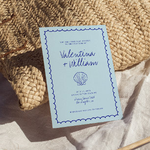 Moderne Muschel Blue Mediterrane Hochzeit Einladun Einladung