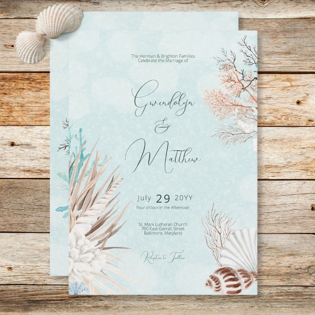Moderne Muscheln im Aqua-Ozean Einladung (Modern Aqua Ocean Shells Wedding Invitation)