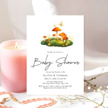 Moderne Mushroom Woodland Script Baby Dusche