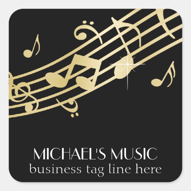 Moderne Musical Business Branding Gold Musiknoten Quadratischer Aufkleber (Vorderseite)