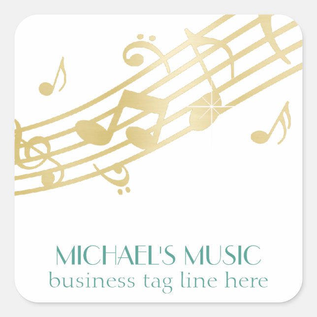 Moderne Musical Business Branding Gold Musiknoten Quadratischer Aufkleber (Vorderseite)