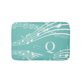 Moderne Musiknoten Aquamarin Monogram Bath Mat Badematte