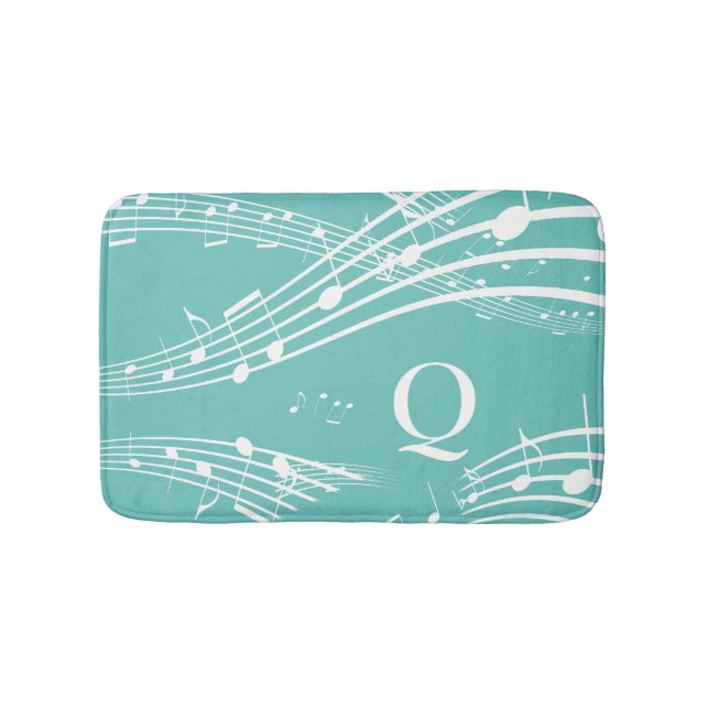 Moderne Musiknoten Aquamarin Monogram Bath Mat Badematte (Vorderseite)