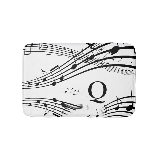 Moderne Musiknoten White Black Monogram Bath Mat Badematte (Vorderseite)
