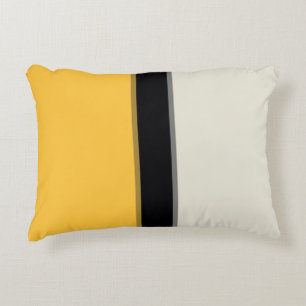 Moderne Mustard Yellow Silver Grau Black Streifen Dekokissen