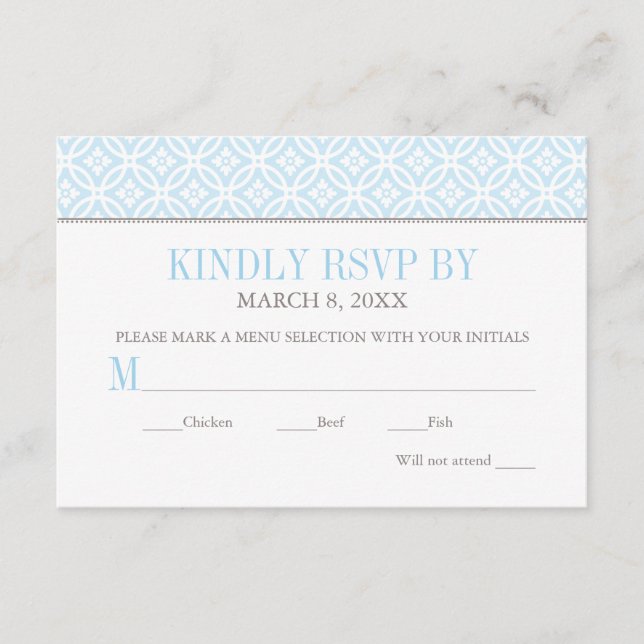 Moderne Muster Blue Baby Boy Taufe RSVP Karte (Vorderseite)