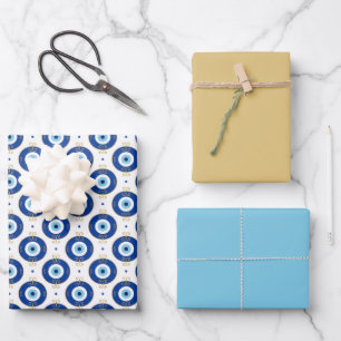 Moderne Muster des Bösen Blicks in Blau und Gold z Geschenkpapier Set