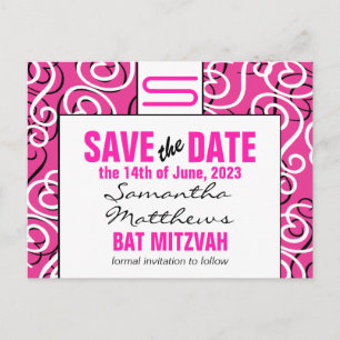 Moderne Muster Monogram Bat Mitzvah Save the Date Ankündigungspostkarte