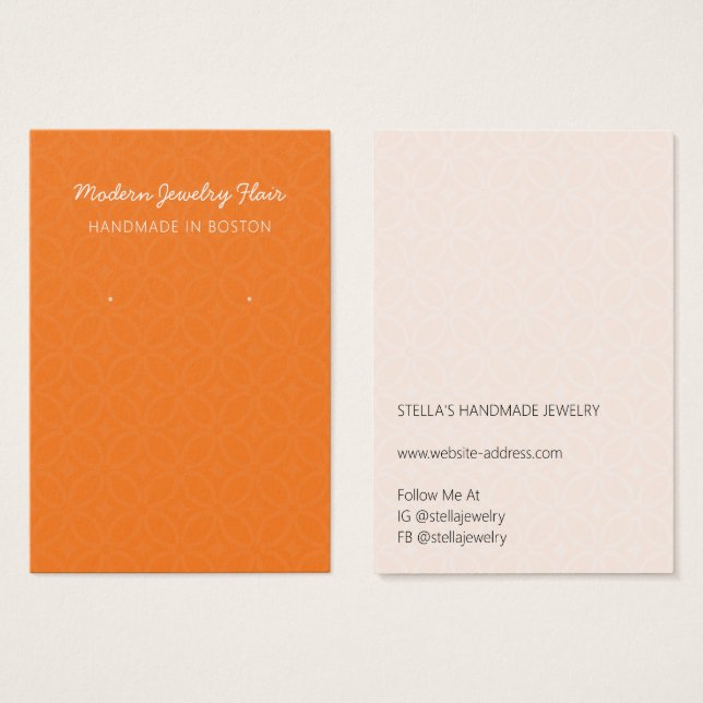 Moderne Muster Orange Ohrring Displaykarte (Vorne & Hinten)