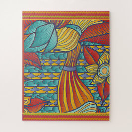 Moderne Muster Rot, Gold, Blues Puzzle
