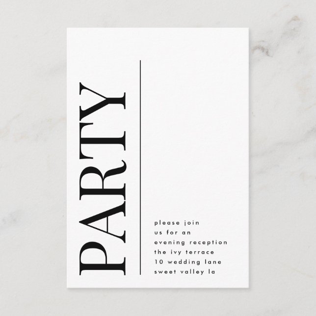 Moderne mutige Hochzeitsempfehlung für Big PARTY Begleitkarte (Vorderseite)